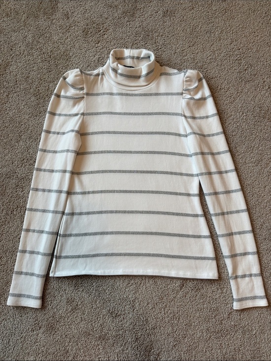 Veronica Beard Tops - Veronica Beard Cedar Metallic Stripe Puff Sleeve Turtleneck White Long Sleeve